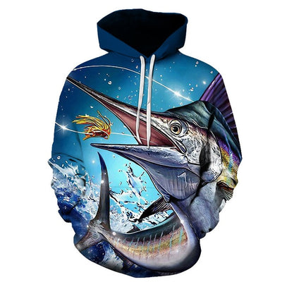 3D Fish Hoodie Men Funny Sweatshirts Tropical Fishinger Tuna Print