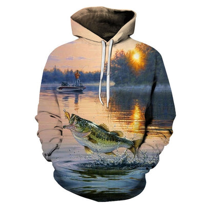 3D Fish Hoodie Men Funny Sweatshirts Tropical Fishinger Tuna Print