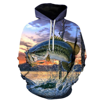 3D Fish Hoodie Men Funny Sweatshirts Tropical Fishinger Tuna Print