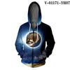 WAMNI Woman Kawaii Cat Zipper Hoodie Hip Hop Splice Color Print Star Cat 3D Hooded