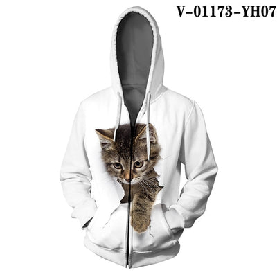 WAMNI Woman Kawaii Cat Zipper Hoodie Hip Hop Splice Color Print Star Cat 3D Hooded