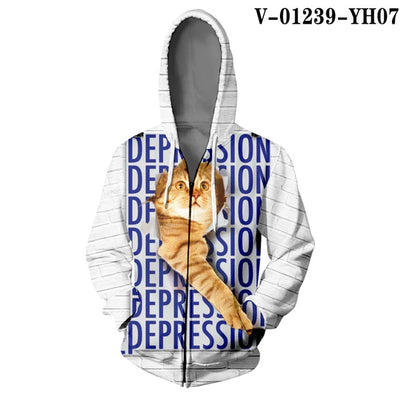 WAMNI Woman Kawaii Cat Zipper Hoodie Hip Hop Splice Color Print Star Cat 3D Hooded