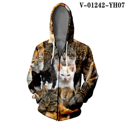 WAMNI Woman Kawaii Cat Zipper Hoodie Hip Hop Splice Color Print Star Cat 3D Hooded