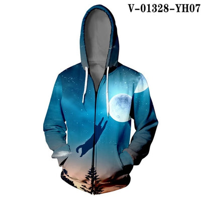 WAMNI Woman Kawaii Cat Zipper Hoodie Hip Hop Splice Color Print Star Cat 3D Hooded