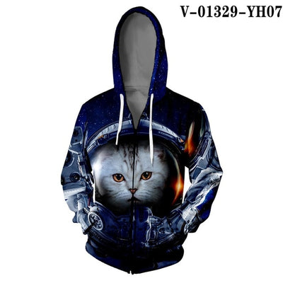WAMNI Woman Kawaii Cat Zipper Hoodie Hip Hop Splice Color Print Star Cat 3D Hooded