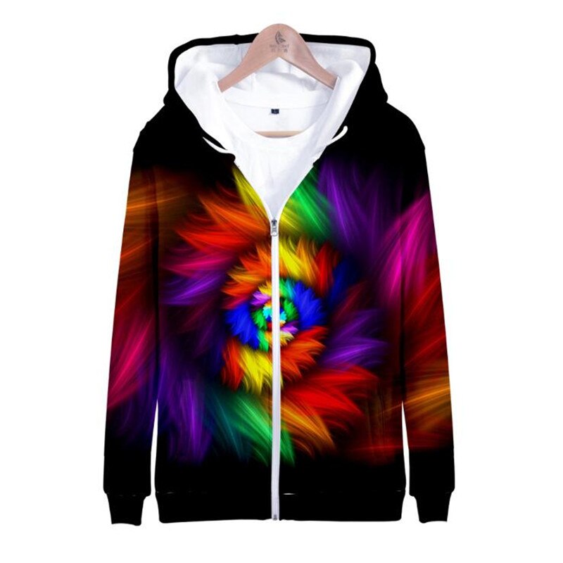 3D seven color tie-dyed  zipper hoodie male/female