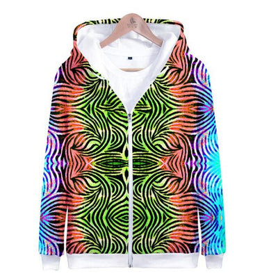 3D seven color tie-dyed  zipper hoodie male/female