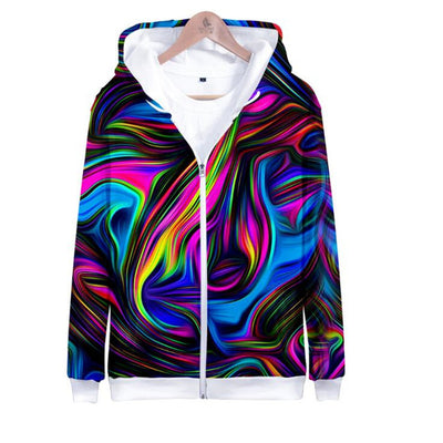 3D seven color tie-dyed  zipper hoodie male/female