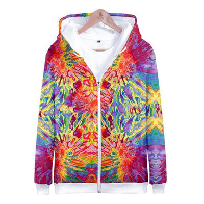 3D seven color tie-dyed  zipper hoodie male/female