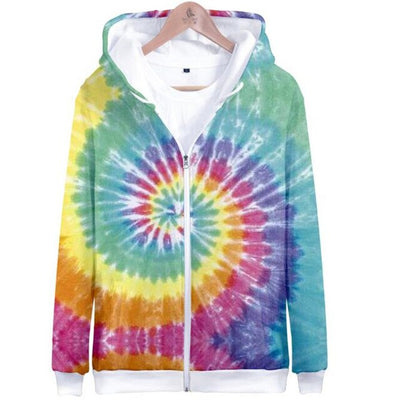3D seven color tie-dyed  zipper hoodie male/female
