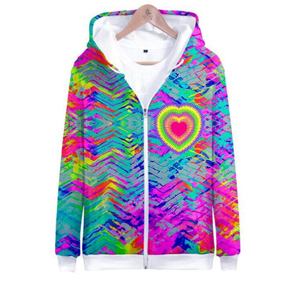 3D seven color tie-dyed  zipper hoodie male/female