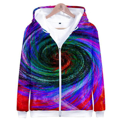 3D seven color tie-dyed  zipper hoodie male/female