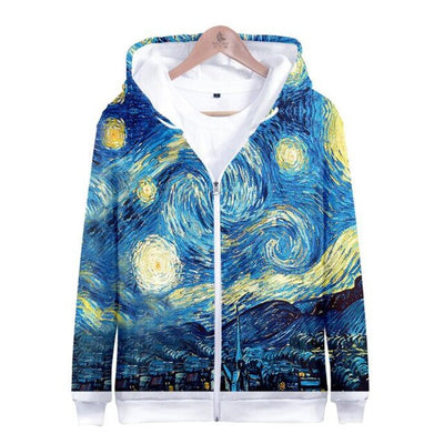 3D seven color tie-dyed  zipper hoodie male/female