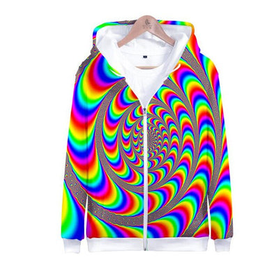 3D seven color tie-dyed  zipper hoodie male/female