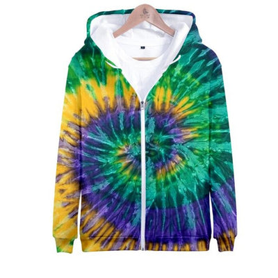 3D seven color tie-dyed  zipper hoodie male/female
