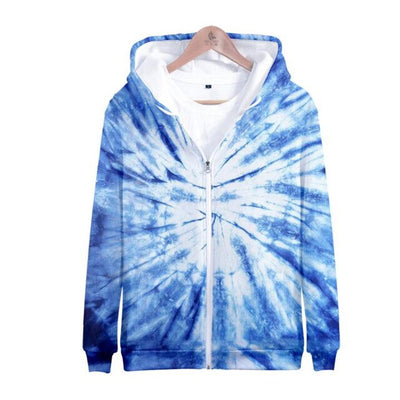 3D seven color tie-dyed  zipper hoodie male/female