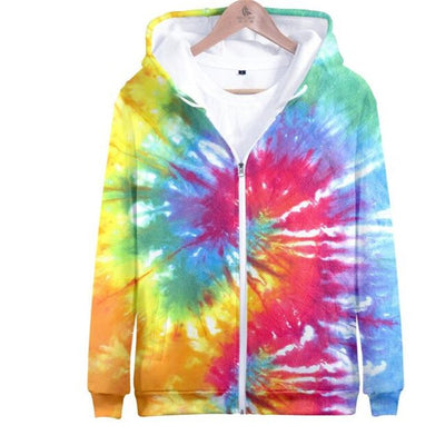 3D seven color tie-dyed  zipper hoodie male/female