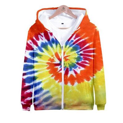 3D seven color tie-dyed  zipper hoodie male/female