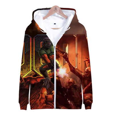 3D Doom Man Zip Up Hoodie Zipper Men Woman Doom Eternal Game Hoodie