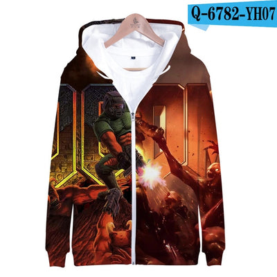 3D Doom Man Zip Up Hoodie Zipper Men Woman Doom Eternal Game Hoodie