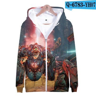 3D Doom Man Zip Up Hoodie Zipper Men Woman Doom Eternal Game Hoodie