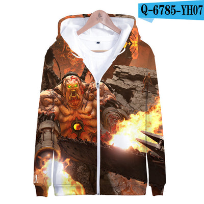 3D Doom Man Zip Up Hoodie Zipper Men Woman Doom Eternal Game Hoodie