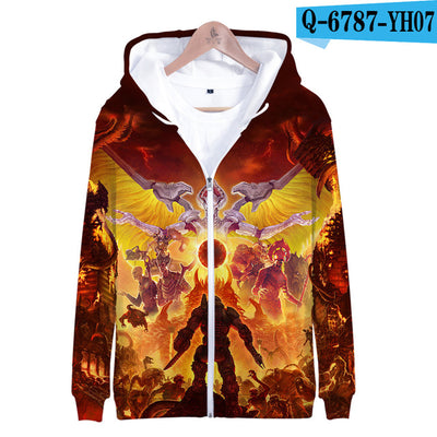 3D Doom Man Zip Up Hoodie Zipper Men Woman Doom Eternal Game Hoodie