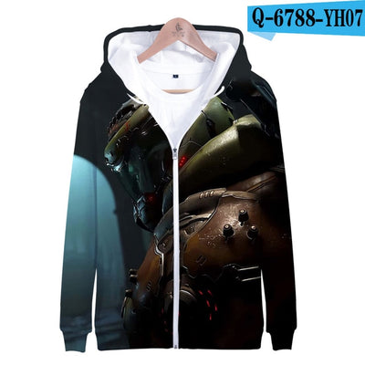 3D Doom Man Zip Up Hoodie Zipper Men Woman Doom Eternal Game Hoodie
