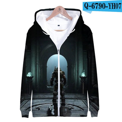 3D Doom Man Zip Up Hoodie Zipper Men Woman Doom Eternal Game Hoodie