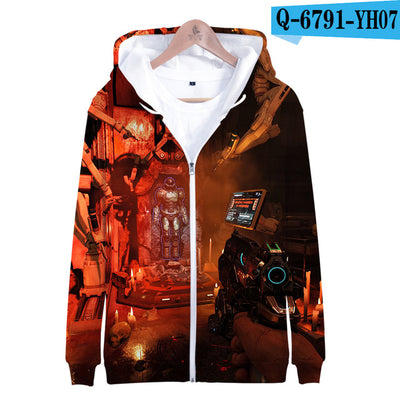 3D Doom Man Zip Up Hoodie Zipper Men Woman Doom Eternal Game Hoodie