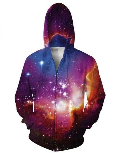 Winter Zip-Up Hoodie Nebula 3D Print Fashion Clothing Women Men Tops