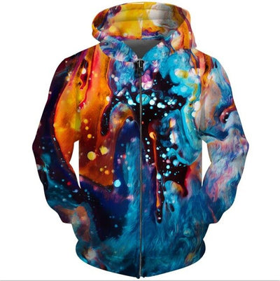 Printed Men Zipper Hoodie 3D Galaxy Space Sweatshirts Fashion Design Hooded Nebula Jaxkwt Zip Up Hoodies Tops