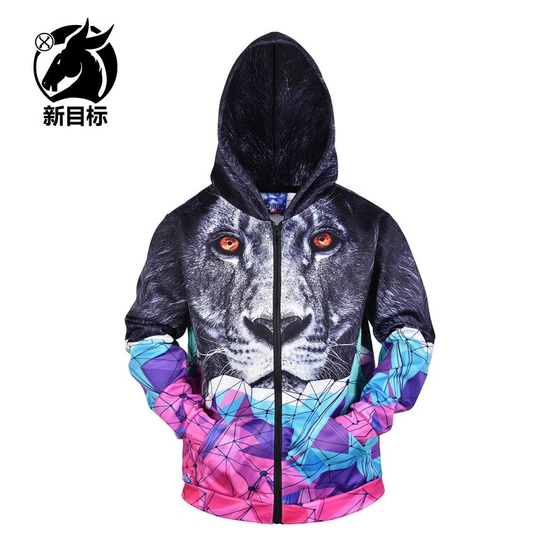 Autumn And Winter New Style Loose-Fit Hoodie Lion Printed Hoodie Zip-up