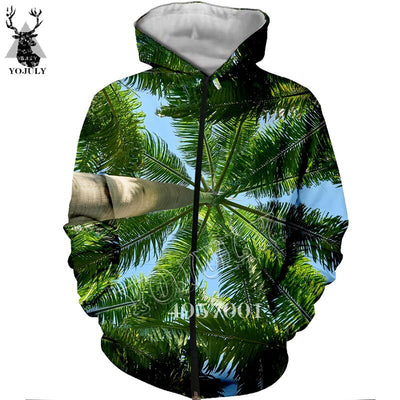 Unisex Fashion Casual Streetwear Sweatshirt Zip Hoody Beach Coconut palm beach 3D Print