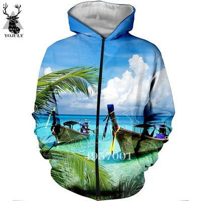 Unisex Fashion Casual Streetwear Sweatshirt Zip Hoody Beach Coconut palm beach 3D Print