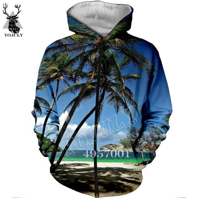 Unisex Fashion Casual Streetwear Sweatshirt Zip Hoody Beach Coconut palm beach 3D Print