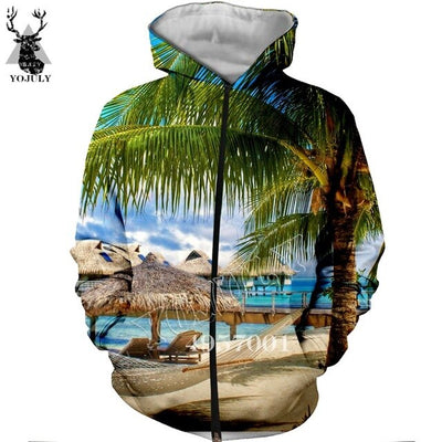 Unisex Fashion Casual Streetwear Sweatshirt Zip Hoody Beach Coconut palm beach 3D Print