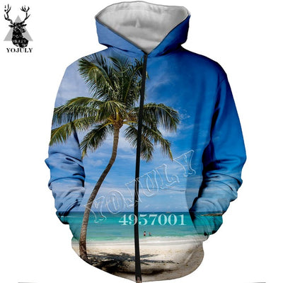 Unisex Fashion Casual Streetwear Sweatshirt Zip Hoody Beach Coconut palm beach 3D Print