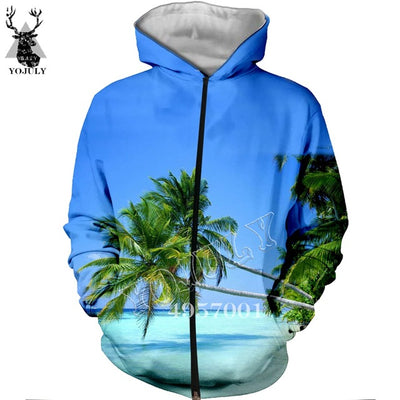 Unisex Fashion Casual Streetwear Sweatshirt Zip Hoody Beach Coconut palm beach 3D Print