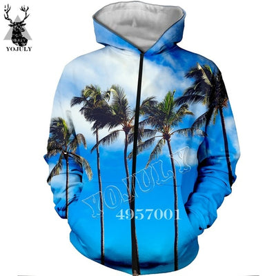 Unisex Fashion Casual Streetwear Sweatshirt Zip Hoody Beach Coconut palm beach 3D Print