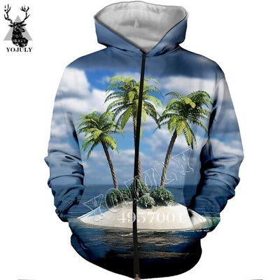 Unisex Fashion Casual Streetwear Sweatshirt Zip Hoody Beach Coconut palm beach 3D Print