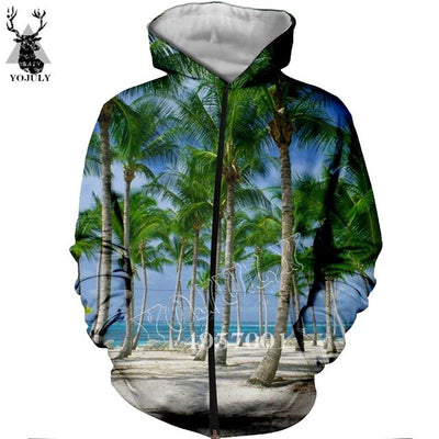 Unisex Fashion Casual Streetwear Sweatshirt Zip Hoody Beach Coconut palm beach 3D Print