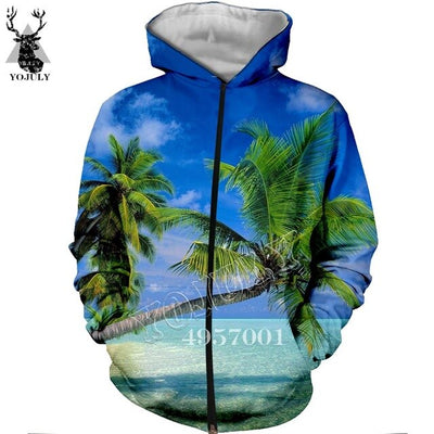 Unisex Fashion Casual Streetwear Sweatshirt Zip Hoody Beach Coconut palm beach 3D Print