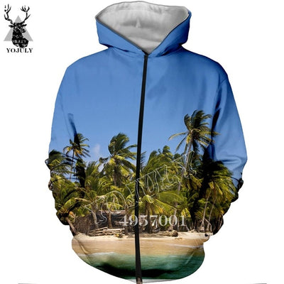 Unisex Fashion Casual Streetwear Sweatshirt Zip Hoody Beach Coconut palm beach 3D Print