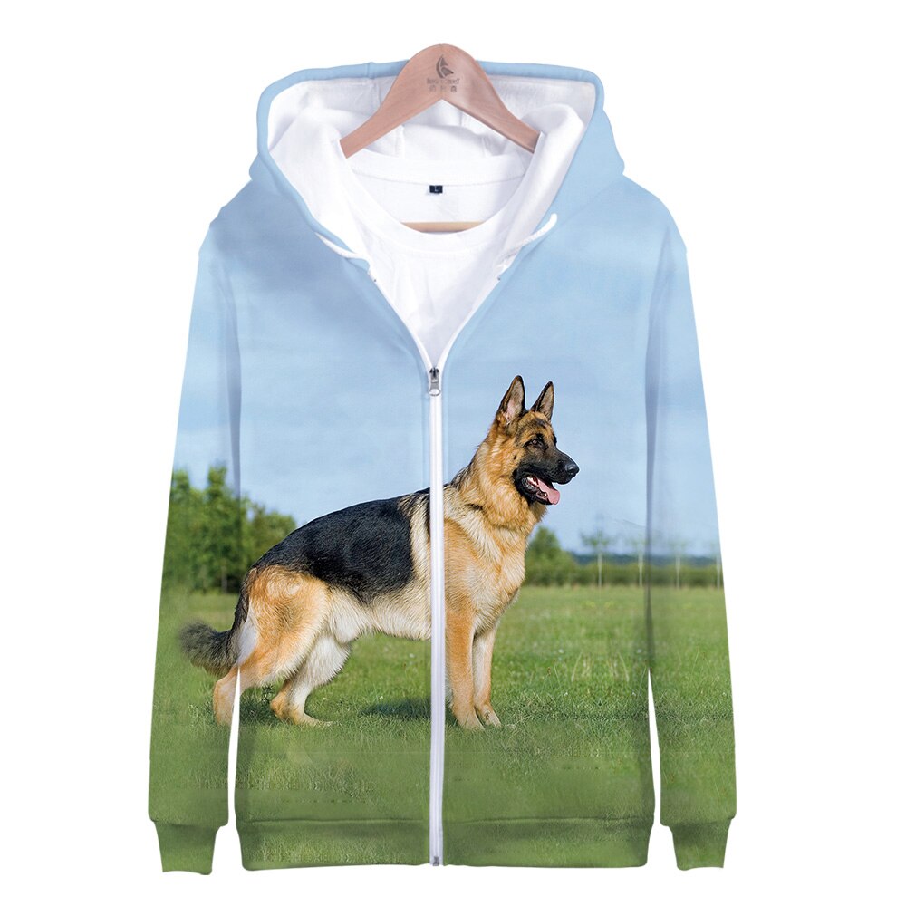 3D German Shepherd Cute Dogs Casual Winter Zipper Parent-child Hoodies