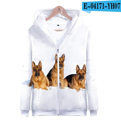3D German Shepherd Cute Dogs Casual Winter Zipper Parent-child Hoodies