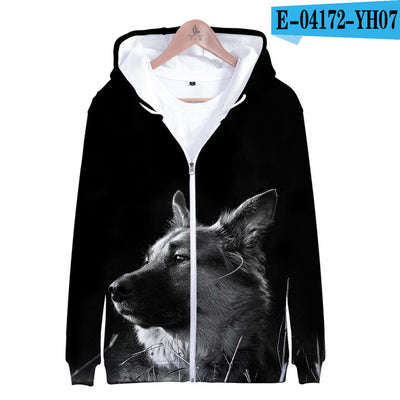 3D German Shepherd Cute Dogs Casual Winter Zipper Parent-child Hoodies