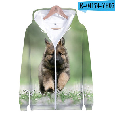 3D German Shepherd Cute Dogs Casual Winter Zipper Parent-child Hoodies