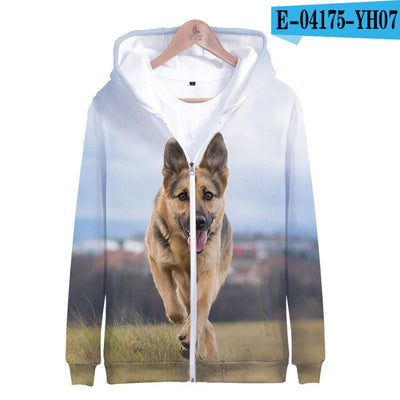 3D German Shepherd Cute Dogs Casual Winter Zipper Parent-child Hoodies