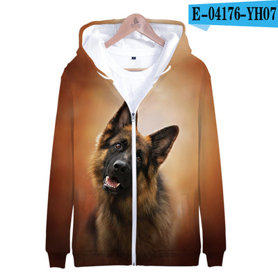 3D German Shepherd Cute Dogs Casual Winter Zipper Parent-child Hoodies